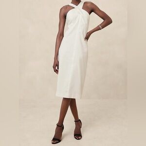 Banana Republic Factory Linen-Blend Midi Dress in Snow Say white size 14 NWT